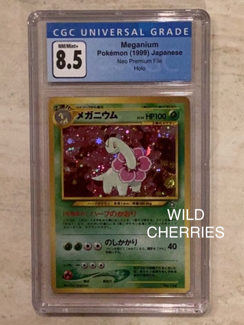 Pokemon Meganium 1999 Japanese Holo Neo Premium File No. 154 Cgc 8.5 #154 Tcg